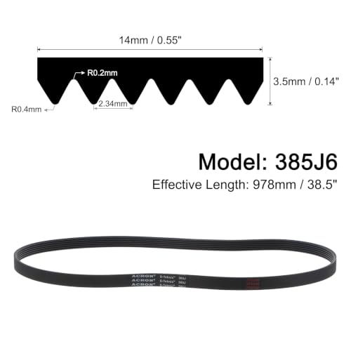 uxcell 385J6 PJ V-Ribbed Belt 6 Ribs 38.5" Length x 0.55" Width, EPDM Poly V Belt - size: 385J6