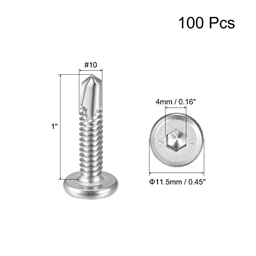 uxcell Hex Socket Self Tapping Screws, #10 x 1 410 Stainless Steel Sheet Metal Flat Head Drilling Screw 100pcs, Silver - color: Silver, size: #10 x 1"