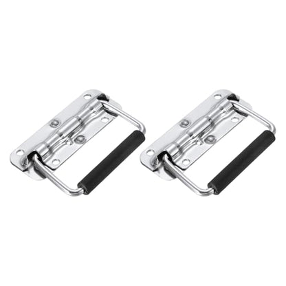 PATIKIL 4.3inch Spring Loaded Handle, 2 Pcs Folding Heavy Duty Toolbox Pull Chest Handles with Rubber Surface Mount Folding Grip for Toolbox Chest Case Crates Storage Boxes, Silver Tone - size: 4.3inch