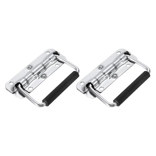 PATIKIL 4.3inch Spring Loaded Handle, 2 Pcs Folding Heavy Duty Toolbox Pull Chest Handles with Rubber Surface Mount Folding Grip for Toolbox Chest Case Crates Storage Boxes, Silver Tone - size: 4.3inch