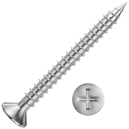 Wensilon (200Pcs) #8x1-1/2 Wood Screw Quick Metal Self Tapping Flat Head 304 Stainless Steel - color: Silver, size: #8x1-1/2