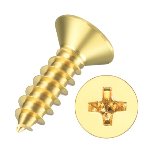 50pcs Phillips Flat Head Wood Screws - [#4x3/8] Brass Countersunk - size: #4x3/8"