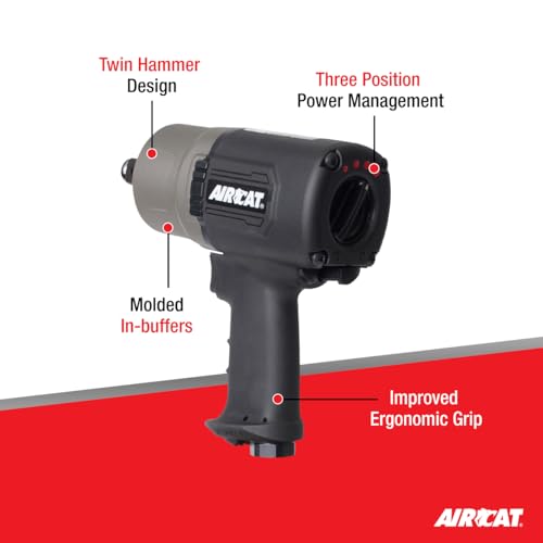AIRCAT 1770-XLK 3/4" Impact Wrench Kit, 1,600 ft-lb Max Torque, 6,500 RPM