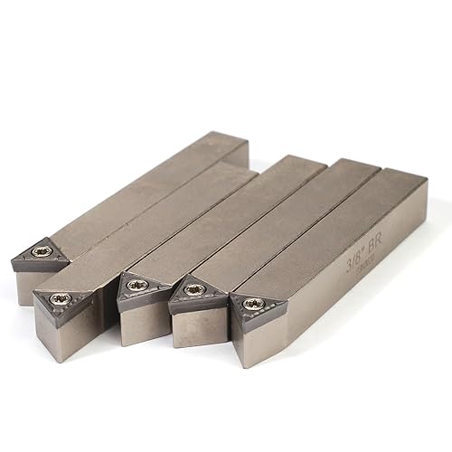 Mini Indexable Lathe Turning Tool-3/8" Shank Nickel Plated 5 Pieces Carbide Turning Tool Set, Metal Lathe Cutting Tools with Carbide Inserts TCMT110204(TCMT21.51)