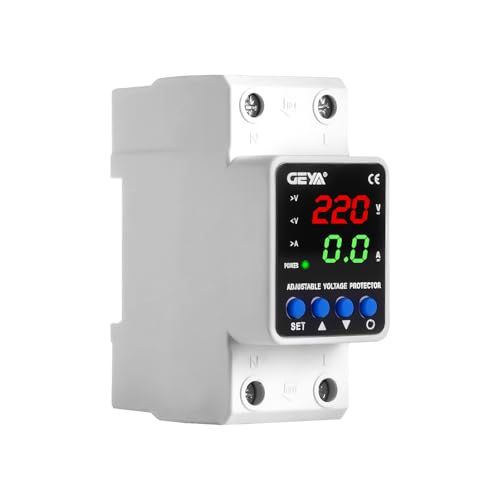 GEYA Adjustable Over & Under Voltage Protection Device Digital Display Voltage Current KWH Protector 220V Din Rail(GPS6-VA5,40A) - color: Gps6-VA5-Voltage Current, size: 2p-40a-220v