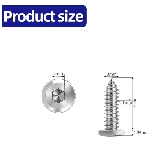 100-Piece M3 x 8mm Self-Tapping Screws - 304 Stainless Steel Flat Head Hex Socket Cap Screws with Drive Bit, for Wood and Thin Metal - color: Silver, size: M3 x 8mm
