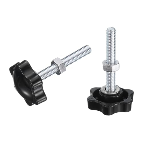 uxcell 8pcs Star Clamping Knobs with Nuts Washers, M6 x 40mm Metric Zinc Plated Carbon Steel Male Thread 32mm 6-Star Plastic Head, Threaded Stud Hand Knobs Handles Thumb Screws, Black - size: M6 x 40mm