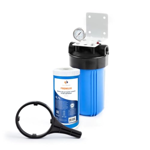 Aquaboon Whole House Water Filter System for Well Water with 5 Micron 10x4.5 Ganular Activated Carbon (GAC) Chlorine Reduction Cartrige | NSF Certified, Pressure Gauges & Releas, Wrench, Bracket 1"NPT - color: 10 Inch, size: GAC Filter – Chlorine