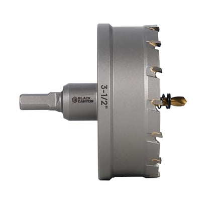 BLACK CANYON 3-1/2" Carbide Hole Saw, Doubling as Hole Saw & Drill bit with 3-Flat Shank and YG10X Carbide Cutter Head. Ideal for Stainless Steel, Aluminum, Carbon Steel - size: 3-1/2 inch