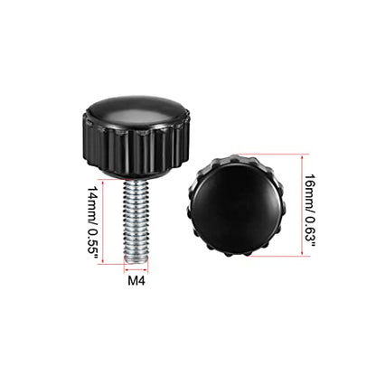 uxcell 4pcs Knurled Clamping Knobs M4 x 14mm Metric Zinc Plated Carbon Steel Male Thread Thumb Screw on Type 16mm Plastic Round Head Threaded Hand Bolt Stud Knobs Black - size: M4 x 14mm x 16mm
