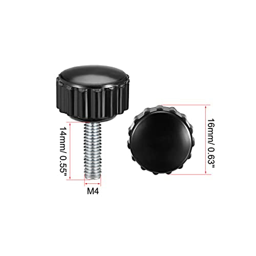uxcell 4pcs Knurled Clamping Knobs M4 x 14mm Metric Zinc Plated Carbon Steel Male Thread Thumb Screw on Type 16mm Plastic Round Head Threaded Hand Bolt Stud Knobs Black - size: M4 x 14mm x 16mm