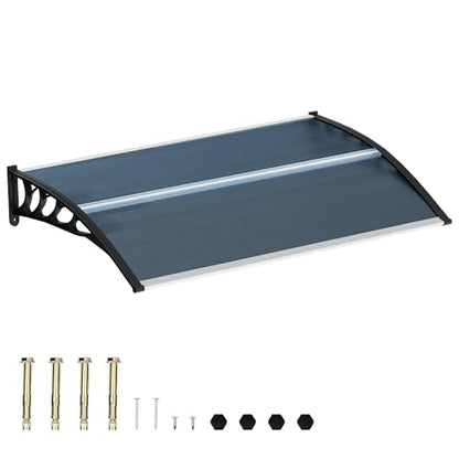 58.5x35 Inch Patio Window Awning Shade, Polycarbonate Door Entrance Canopy Cover Protection for Sunshine & Rain, Grey with Black Edge - color: Black + Gray
