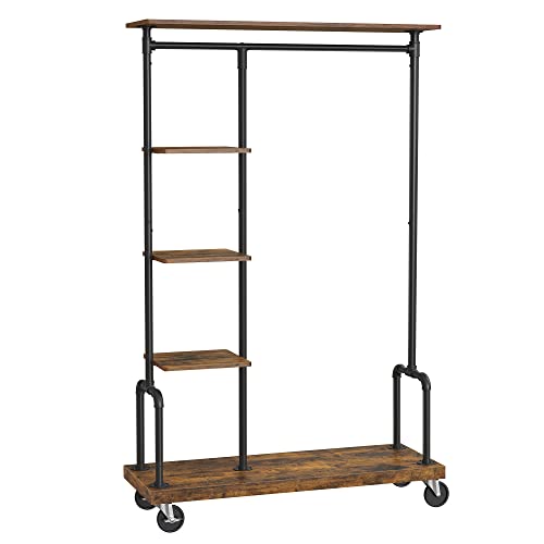 VASAGLE Clothes Rack, 5-Tier Garment Rack on Wheels, Industrial Pipe Style