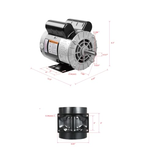 VEVOR 2HP Air Compressor Electric Motor, 115/230V, 20/10 Amps, 56 Frame 3450RPM, 5/8" Keyed Shaft, 1.88" Shaft Length, Single Phase, CCW/CW (Factory Setting is CCW) - size: 2P-1.88" Shaft Length