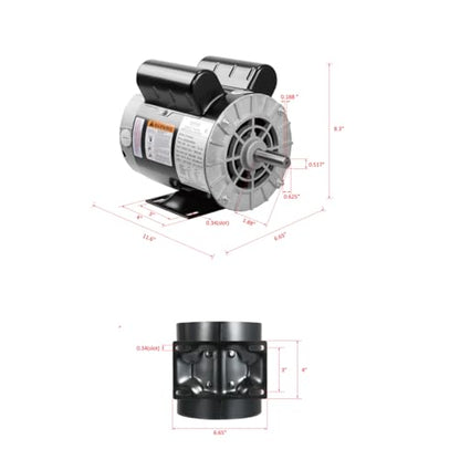VEVOR 2HP Air Compressor Electric Motor, 115/230V, 20/10 Amps, 56 Frame 3450RPM, 5/8" Keyed Shaft, 1.88" Shaft Length, Single Phase, CCW/CW (Factory Setting is CCW) - size: 2P-1.88" Shaft Length