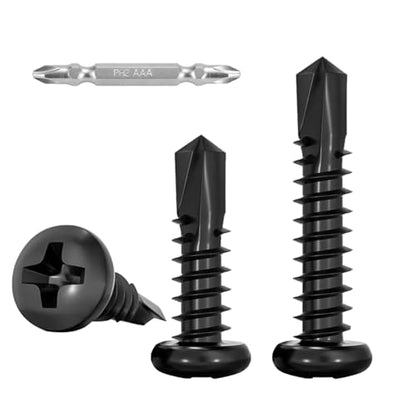 100Pcs Black High-Strength Quick Self Tapping Screws for Metal, 410 Stainless Steel, #8 x 1 Phillips Drive Pan Head Self Drilling Deck Screws, Sheet Metal Screws with 1 Pc Bits for Free - size: 100pcs #8 x 1", style: Pan Head