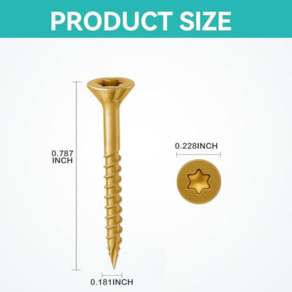 Wood Screws Yellow #4 × 3/4 inch Torx Star Drive Deck Screws Flat Head M3 × 20 Countersunk T10 Self Tapping Thread Cut 200pcs Carbon Steel Galvanized Very Small Size Screw(200PCS/Small Box Yellow) - color: Yellow, size: #4×3/4