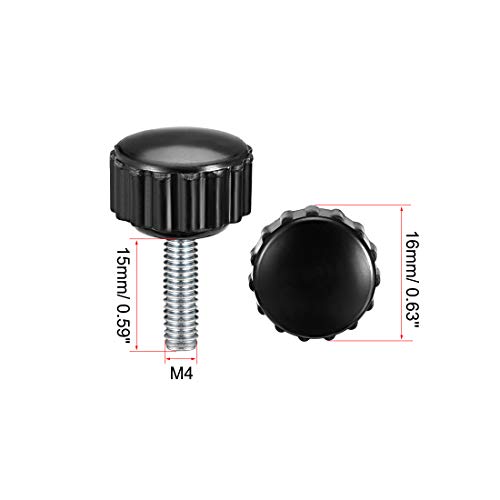 uxcell M4 x 15mm Metric Male Thread Knurled Clamping Knobs Black 4 Pcs - size: M4 x 15