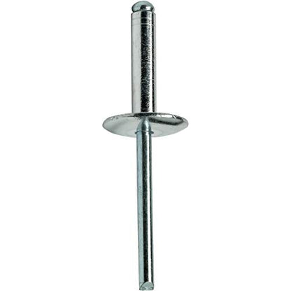 Fastenere Large Flange Pop Rivets - 5/32" x 5/8" (100 Pack) Aluminum Body Steel Mandrel, Heavy Duty Dome Head Blind Rivets, Open End 5-10 Gap .501" - .625" - Corrosion Resistant, High Shear Strength - size: 5/32" x 5/8" (5-10) (100 Pack)