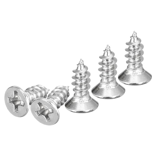 DTGN 100Pcs M4x10mm Flat Head Wood Screws, 304 Stainless Steel Phillips Self Tapping Screws - Good for Woodworking, Furniture - Silver - size: M4x10mm