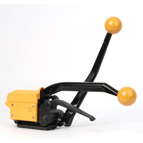 U.S. Solid Sealless Steel Strapping Tool, 3-in-1 Manual Metal Banding Machine (Tensioner, Sealer, Cutter) for 1/2", 5/8", 3/4" Width Steel Straps, Buckle-Free Packaging Tool for Pallets&Crates, Yellow - color: Yellow