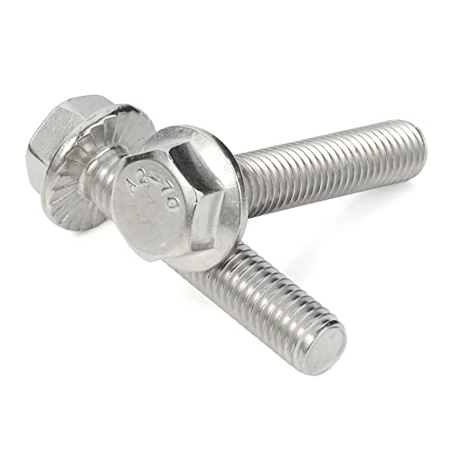 M5-0.8 x 12mm Flanged Hex Head Bolts Flange Hexagon Screws, Stainless Steel 18-8 (304), Plain Finish, 40 PCS - size: M5 x 12mm