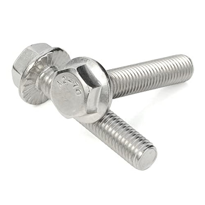 M5-0.8 x 12mm Flanged Hex Head Bolts Flange Hexagon Screws, Stainless Steel 18-8 (304), Plain Finish, 40 PCS - size: M5 x 12mm