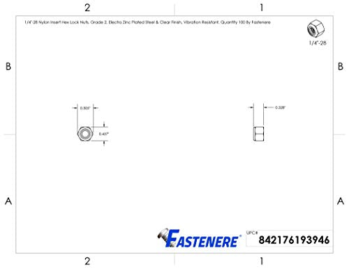 Fastenere Nylon Insert Hex Lock Nuts - 1/4"-28 (100-Pack) Grade 2 Zinc, Clear Finish, Vibaration-Resistant, Durable Multi-Use Hardware Nuts - Secure Fastening w/Hex Socket Drive - size: 1/4"-28 (100 Pack)