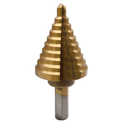 Uenhoy Titanium Step Drill Bit 1/4 to 1-3/8 Inches, 10 Sizes Drill Cone Bit - size: 1/4 to 1-3/8 Inch