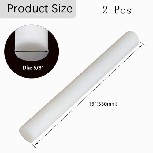 2 Pcs HDPE Rod,High Density Polyethylene Round Rod,5/8"x 13" Plastic Round Rod for Mechanical Processing of Various Parts and DIY Projects(White) - size: 5/8"x 13"