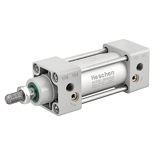 Heschen Tie-Rod Pneumatic Air Cylinder, SC 32-25, 32mm Bore, 25mm Stroke, PT 1/8 Port, Double Acting, Adjustable Cushion, Self-Lubricating Actuator for Industrial & Woodworking - size: 25mm Stroke