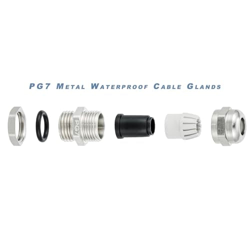 6 Pcs PG7 Cable Gland Joint Stainless Steel Adjustable 3-6.5mm Lock Nut Waterproof Connector