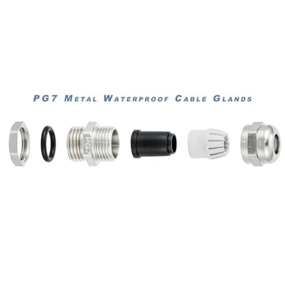 6 Pcs PG7 Cable Gland Joint Stainless Steel Adjustable 3-6.5mm Lock Nut Waterproof Connector