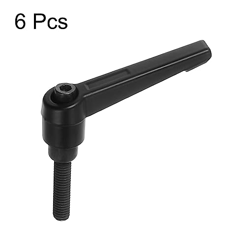 6pcs Adjustable Clamping Lever Handles M6 x 25mm Male Thread Bolt Knobs Rotating Screw Locking Quick Release Ratchet Push Button Handle, Black - size: M6 x 25mm