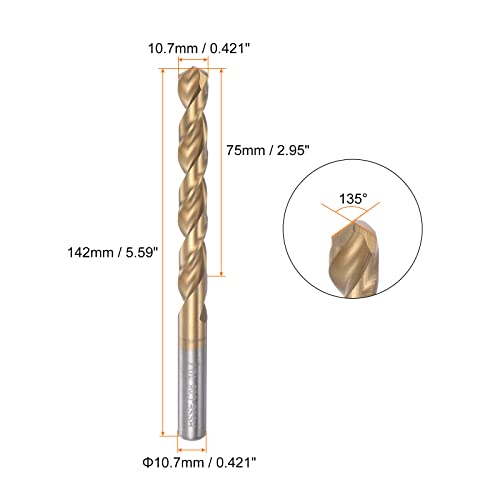 HARFINGTON Twist Drill Bit 10.7mm Titanium Coated (HSS-E) M42 High Speed Steel 8% Cobalt Straight Shank for Stainless Steel Aluminum Alloy Metal - size: 10.7mm
