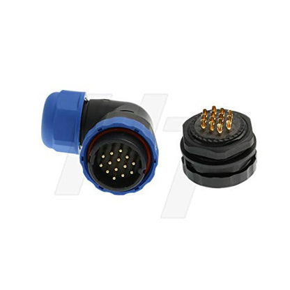 HangTon HE29 14 Pin Waterproof Connector Threaded Outdoor Industrial Electrical Power Circular Male Female Right Angle Wire Cable Plug + Panel Socket - size: 14 pin
