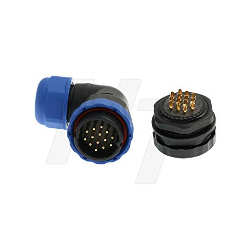 HangTon HE29 14 Pin Waterproof Connector Threaded Outdoor Industrial Electrical Power Circular Male Female Right Angle Wire Cable Plug + Panel Socket - size: 14 pin