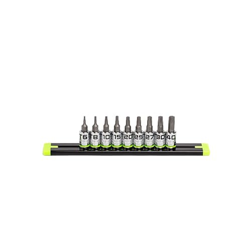 GRIPEDGE Tools | 9PC RPT Star Driver Set | Sizes T6 - T40 | 1/4'' Drive | Made With S2 Steel | Includes Premium Aluminum Socket Rail |