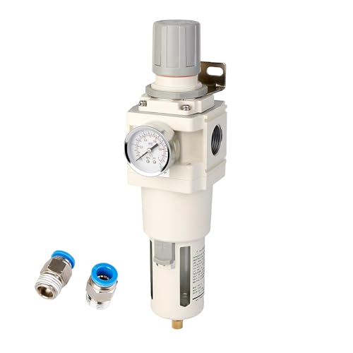CG WEITENG 1" NPT Compressed Air Filter Regulator Combo, 5 Micron Brass Filter, Semi-Auto Drain, Polycarbonate Bowl ，0-150 PSI Gauge,for Industrial Pneumatic Air Compressors