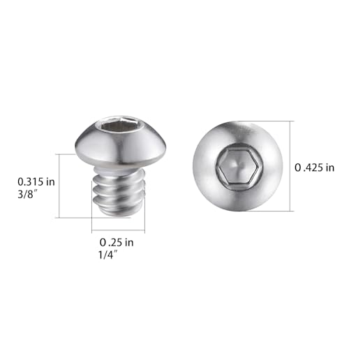 Wensilon (50Pcs) 1/4-20 * 3/8 Button Head Socket Cap Bolts Screws, 304 Stainless Steel, Allen Hex Drive, Bright Finish, Fully Machine Thread - color: Silver, size: A 1/4-20*3/8