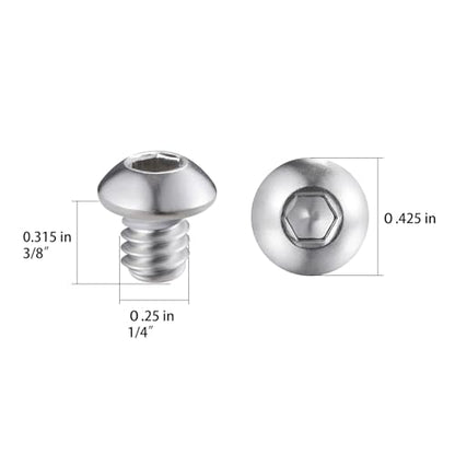Wensilon (50Pcs) 1/4-20 * 3/8 Button Head Socket Cap Bolts Screws, 304 Stainless Steel, Allen Hex Drive, Bright Finish, Fully Machine Thread - color: Silver, size: A 1/4-20*3/8