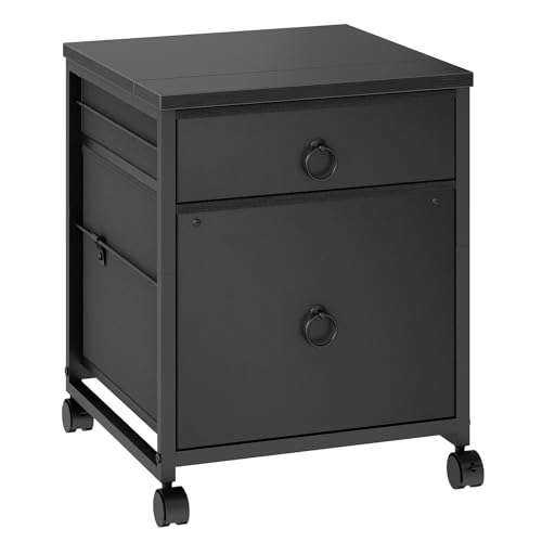 HOOBRO File Cabinet, 2-Drawer Vertical Mobile Office Cabinet, Rolling Printer Stand, for A4/Letter Size Files, Nonwovens Drawer, for Home Office, Black BB21WJ01 - color: Black