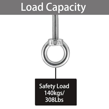 M8 Stainless Steel Eye Bolt with Nuts 4 Pack M8 x 38mm (5/16" x 1.5 inch) - size: M8x38mm (5/16"x1.5")