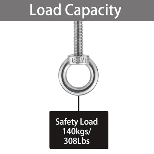 M8 x 76mm Stainless Eye Bolt with Nuts 4 Pack, 5/16" x 3 inch Long Shoulder Lifting Ring Eye Bolt for Boat & Hanging, Heavy Duty Marine Grade Threaded Eyebolts for Swing Tie Down Outdoor - size: M8x76mm (5/16"x3")