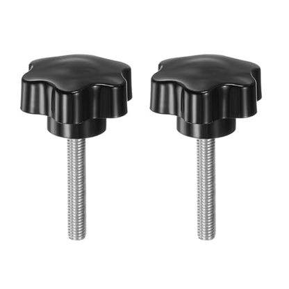 HARFINGTON 2pcs Star Knobs M8 x 47mm 304 Stainless Steel Threaded Stud 46mm Plastic 6-Star Head Hand Tightening Thumb Screw Clamping Jig Knob Handle, Black - size: M8 x 47mm x 46mm
