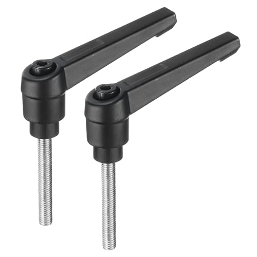 uxcell 2pcs Adjustable Clamping Lever Handle M5 x 35mm Metric 304 Stainless Steel Male Threaded Stud Hand Knobs Push Button Ratchet Rotating Screw Handles Bolts with Locking Lever Black - size: M5 x 35mm