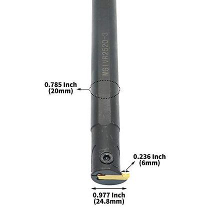 3/4" Internal Grooving Tool MGIVR2520-3 Boring Bar Lathe Turning Tool Holder 20mm Shank Grooving Cut-Off Cutter with 1PCS MGMN300 (3mm Width) Carbide Inserts for Metal CNC Machine Tools