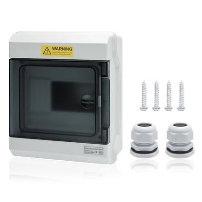 6 Way Distribution Protection Box,ABS/PC Alloy Plastic Transparent Cover Circuit Breaker Box IP66 Waterproof Distribution Box with DIN Rail and Waterproof Connector - size: HS-6