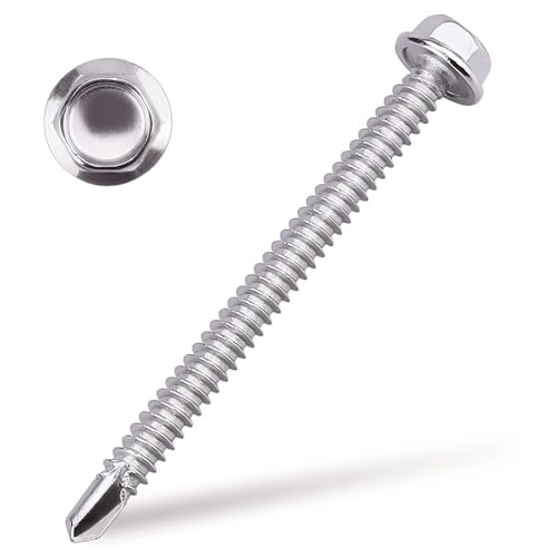 #14 x 3-1/4" (25 pcs) Hex Washer Head Self Drilling Screws, 410 Stainless Steel Metal Sheet Tek Screws, Self Tapping Point, No Pre-drilled Hole Needs - size: #14 x 3-1/4"