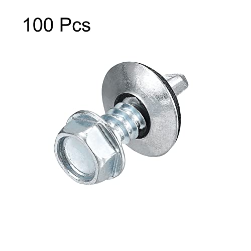 uxcell #14 x 3/4" Self Drilling Screws with Rubber Washer, 100pcs Zinc Plated Steel Roofing Screws Hex Head Self Tapping Screws with EPDM Washer for Metal to Metal - size: #14 x 3/4"